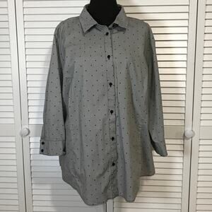 Liz Claiborne Gray Black Geometric Short Sleeve Stretch Shirt Women 2X